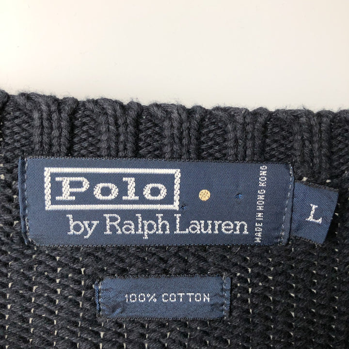 Ralph Lauren POLO by Ralph Lauren Cotton Knit Sweater Men's L size cotton navy blue type Vintage Second Hand
