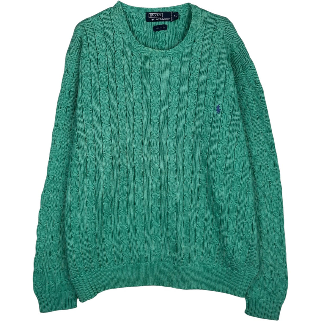 Ralph Lauren POLO by Ralph Lauren Cable Knit Cotton Sweater Men's XL cotton Mint green Vintage Second Hand