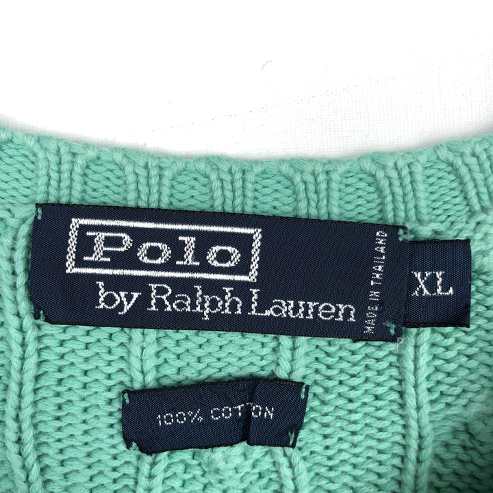 Ralph Lauren POLO by Ralph Lauren Cable Knit Cotton Sweater Men's XL cotton Mint green Vintage Second Hand