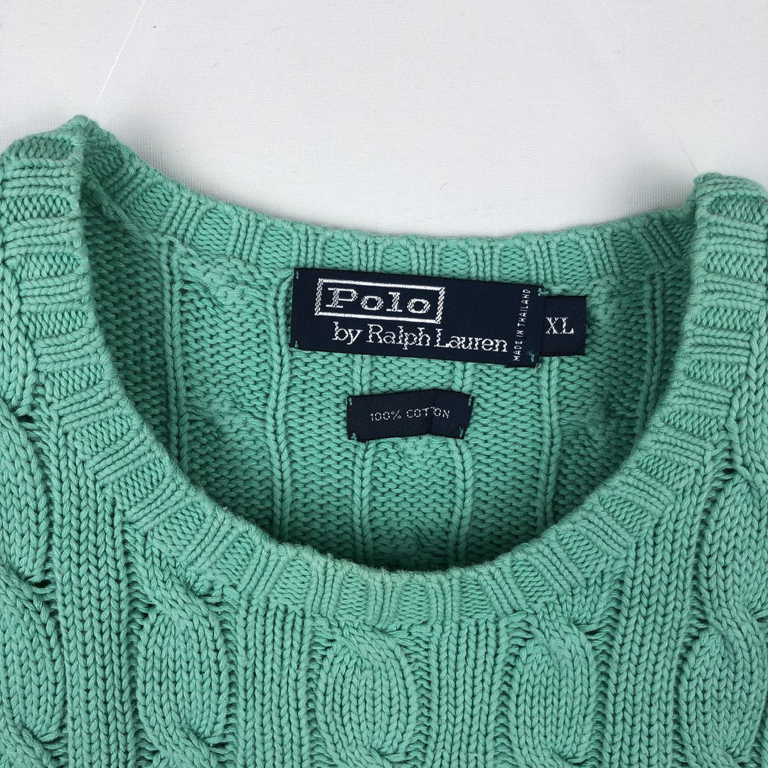 Ralph Lauren POLO by Ralph Lauren Cable Knit Cotton Sweater Men's XL cotton Mint green Vintage Second Hand