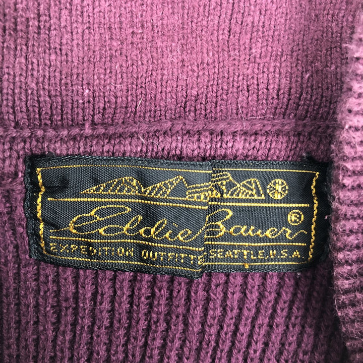 70s-80'S Eddie Bauer Black Tag Henley Neck Cotton Knit Sweater, Men's Size M (Equivalent), Vintage cotton wine-red Vintage Second Hand