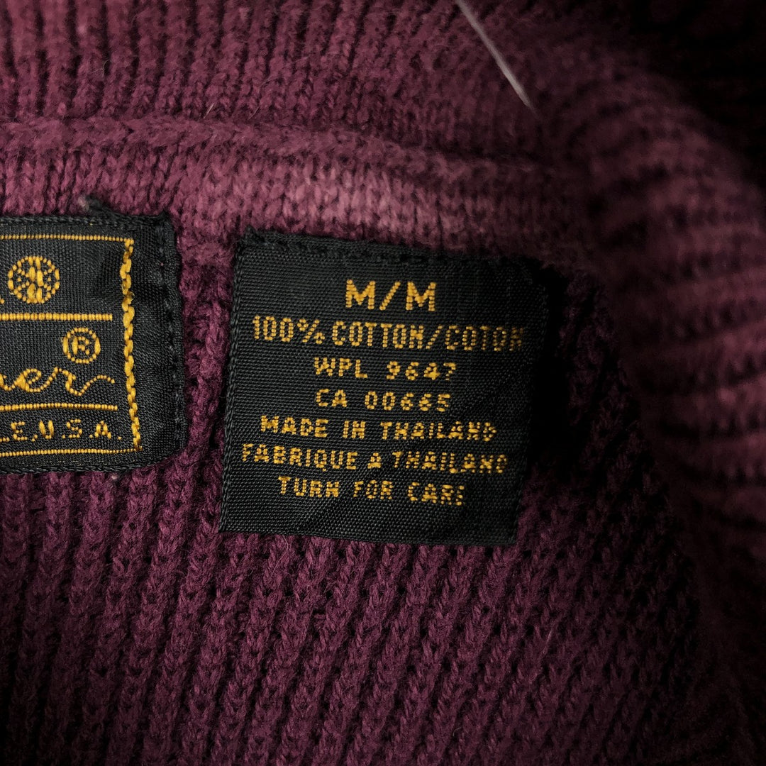 70s-80'S Eddie Bauer Black Tag Henley Neck Cotton Knit Sweater, Men's Size M (Equivalent), Vintage cotton wine-red Vintage Second Hand