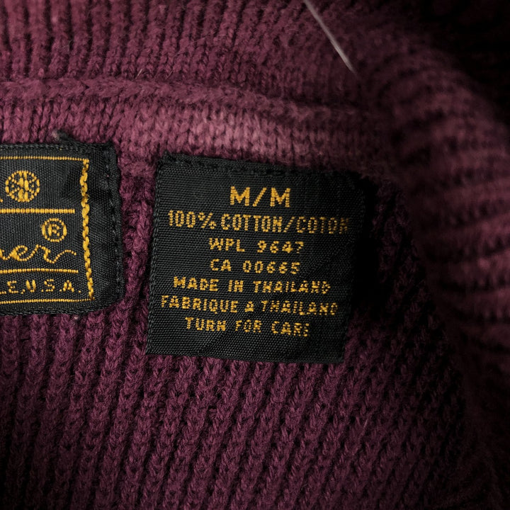 70s-80'S Eddie Bauer Black Tag Henley Neck Cotton Knit Sweater, Men's Size M (Equivalent), Vintage cotton wine-red Vintage Second Hand
