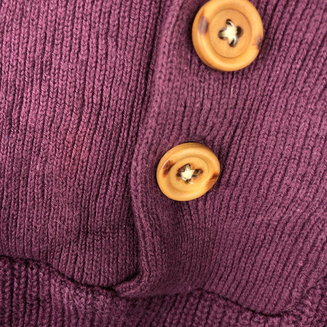 70s-80'S Eddie Bauer Black Tag Henley Neck Cotton Knit Sweater, Men's Size M (Equivalent), Vintage cotton wine-red Vintage Second Hand