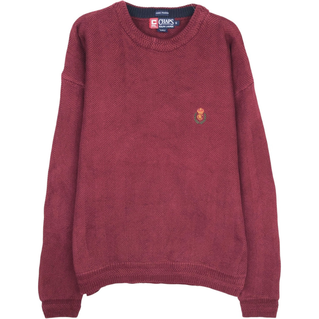 Ralph Lauren CHAPS Herringbone Cotton Knit Sweater, Men's Size Small cotton wine-red Vintage Second Hand