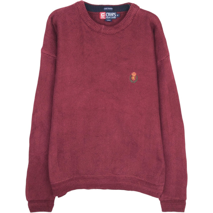 Ralph Lauren CHAPS Herringbone Cotton Knit Sweater, Men's Size Small cotton wine-red Vintage Second Hand