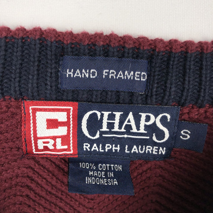Ralph Lauren CHAPS Herringbone Cotton Knit Sweater, Men's Size Small cotton wine-red Vintage Second Hand