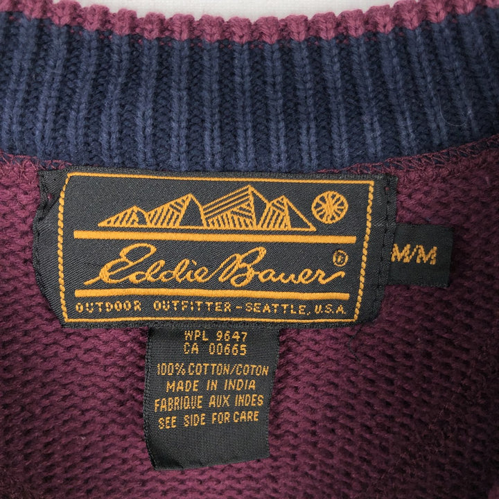 Eddie Bauer Cotton Knit Sweater, Men's M Size cotton wine-red Vintage Second Hand
