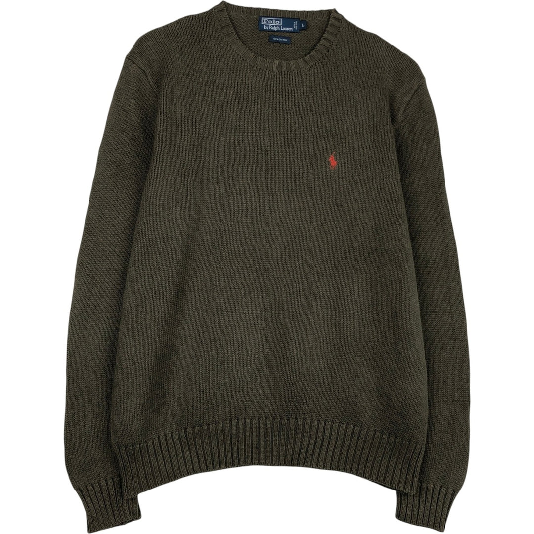 Ralph Lauren POLO by Ralph Lauren Cotton Knit Sweater Men's L size cotton Khaki type Vintage Second Hand