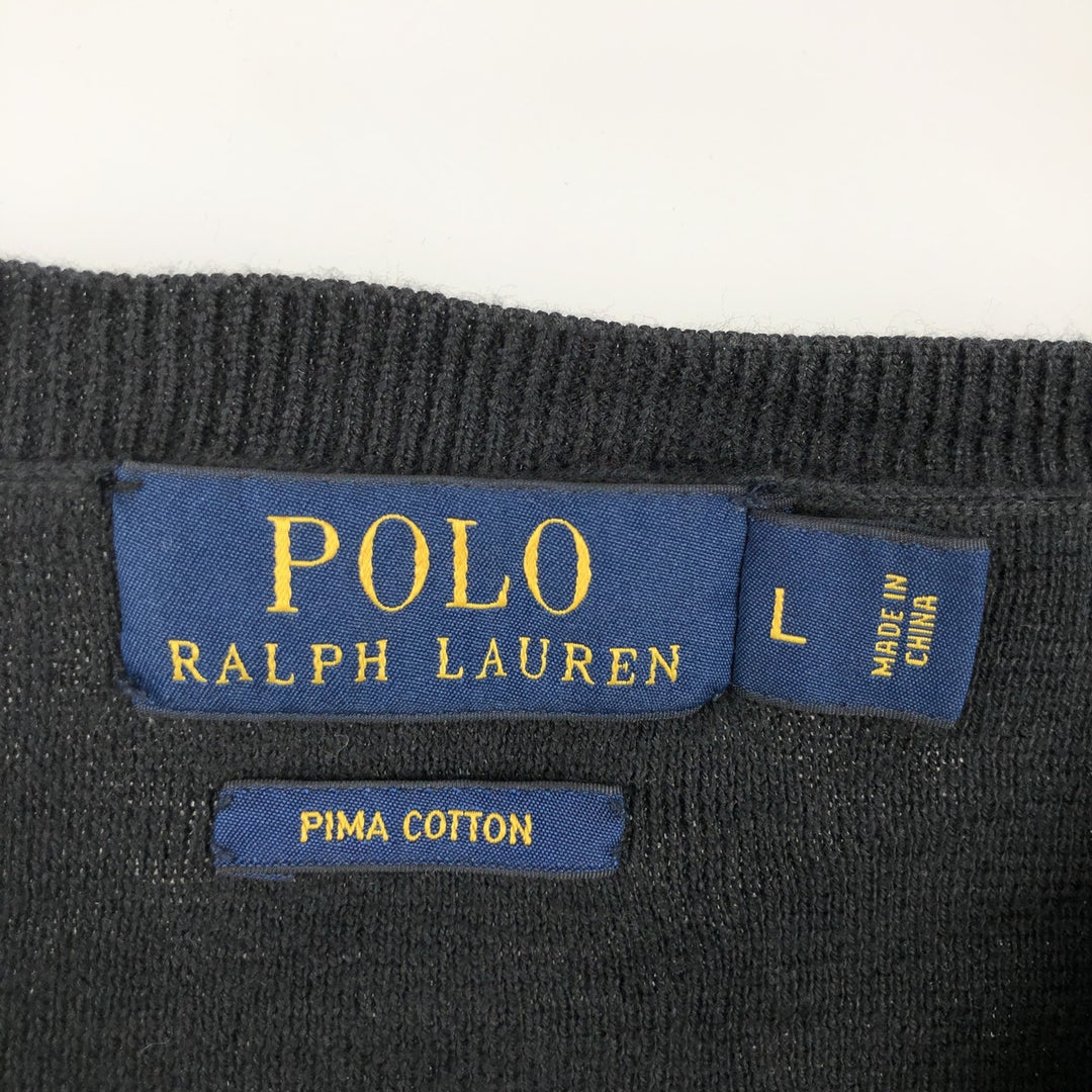 Ralph Lauren POLO RALPH LAUREN PIMA COTTON V-neck Pima cotton knit sweater, men's size L cotton black type Vintage Second Hand