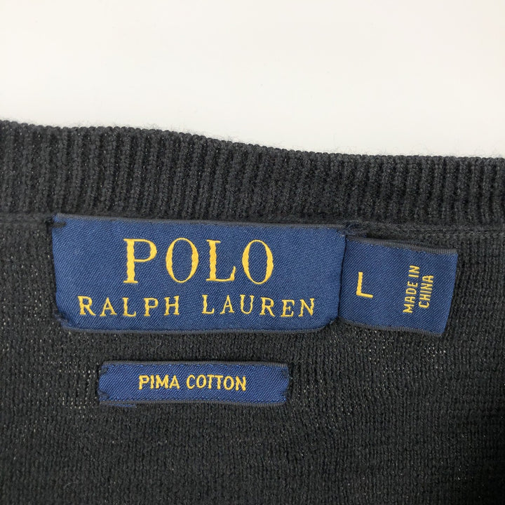 Ralph Lauren POLO RALPH LAUREN PIMA COTTON V-neck Pima cotton knit sweater, men's size L cotton black type Vintage Second Hand