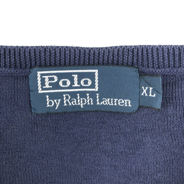 Ralph Lauren POLO by Ralph Lauren V-neck Pima cotton knit sweater, men's size XL Pima Cotton navy blue type Vintage Second Hand