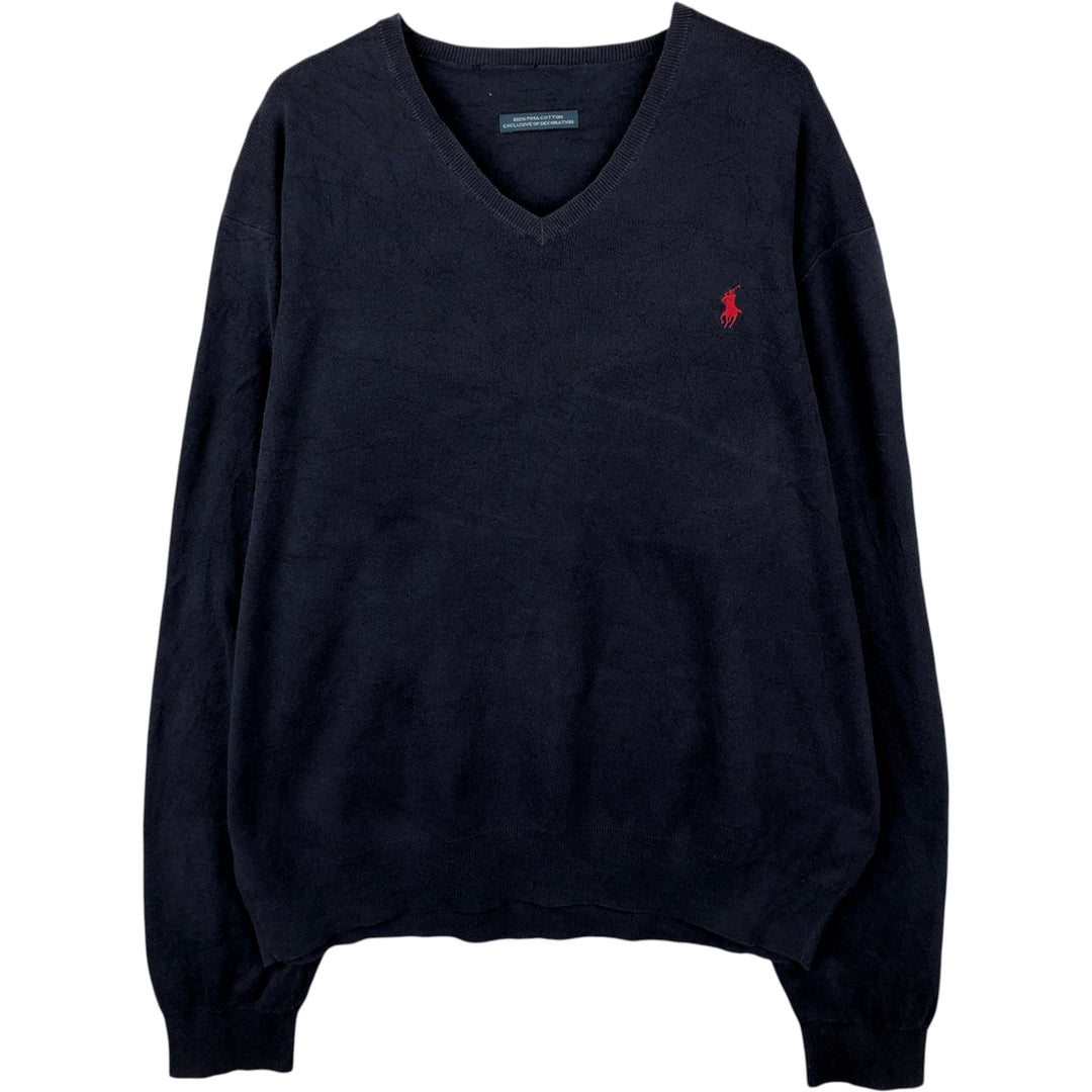 Ralph Lauren V-neck knit sweater, men's size XL. unclear navy blue type Vintage Second Hand