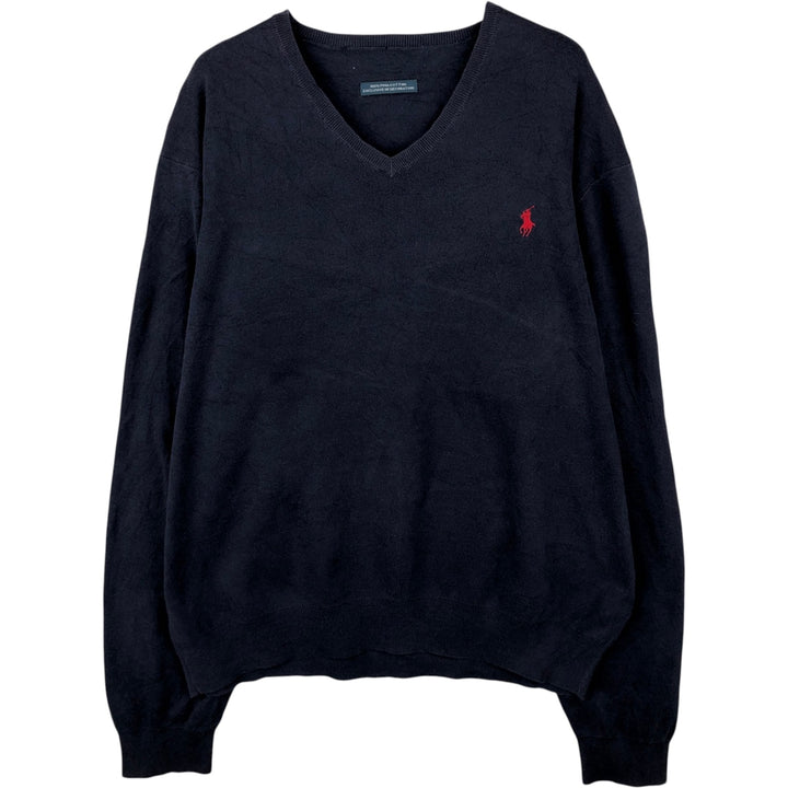 Ralph Lauren V-neck knit sweater, men's size XL. unclear navy blue type Vintage Second Hand