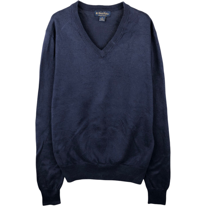 Brooks Brothers V-neck cotton knit sweater, size M Supima Cotton navy blue type Vintage Second Hand
