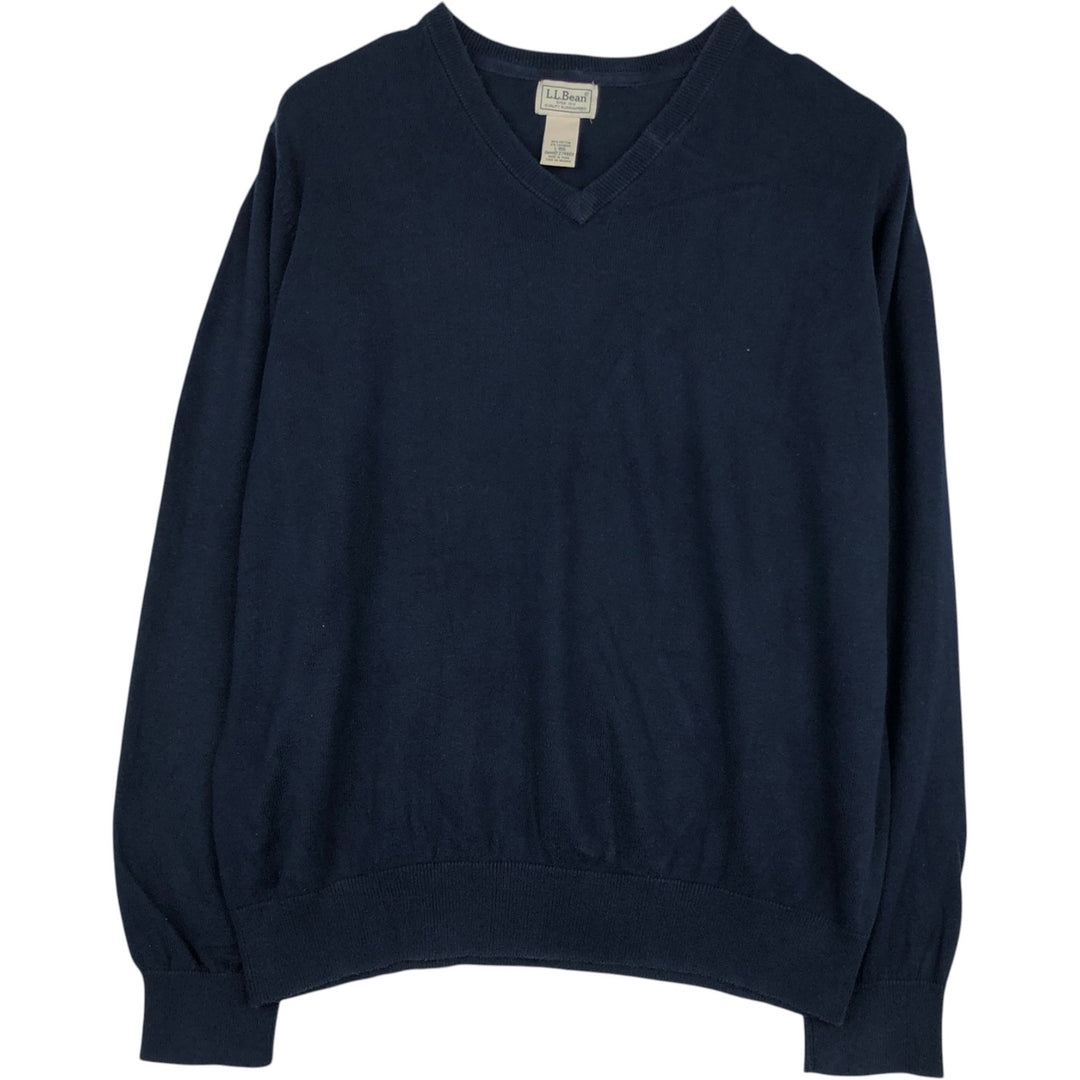 1990'S LL Bean Cashmere Blend V-Neck Cotton Knit Sweater, Men's Size L (approx.), Vintage cotton navy blue type Vintage Second Hand