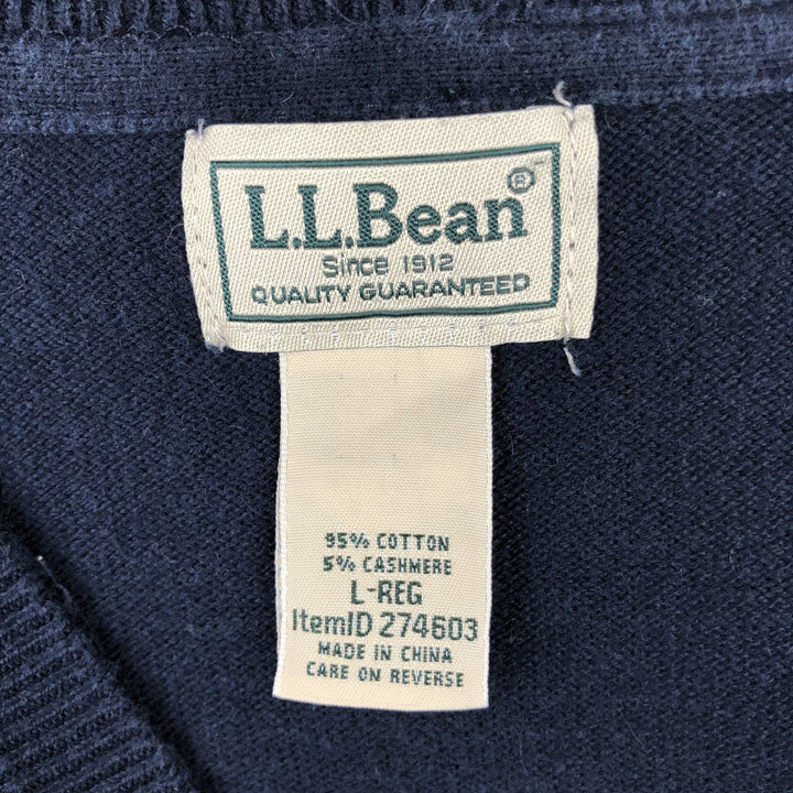 1990'S LL Bean Cashmere Blend V-Neck Cotton Knit Sweater, Men's Size L (approx.), Vintage cotton navy blue type Vintage Second Hand