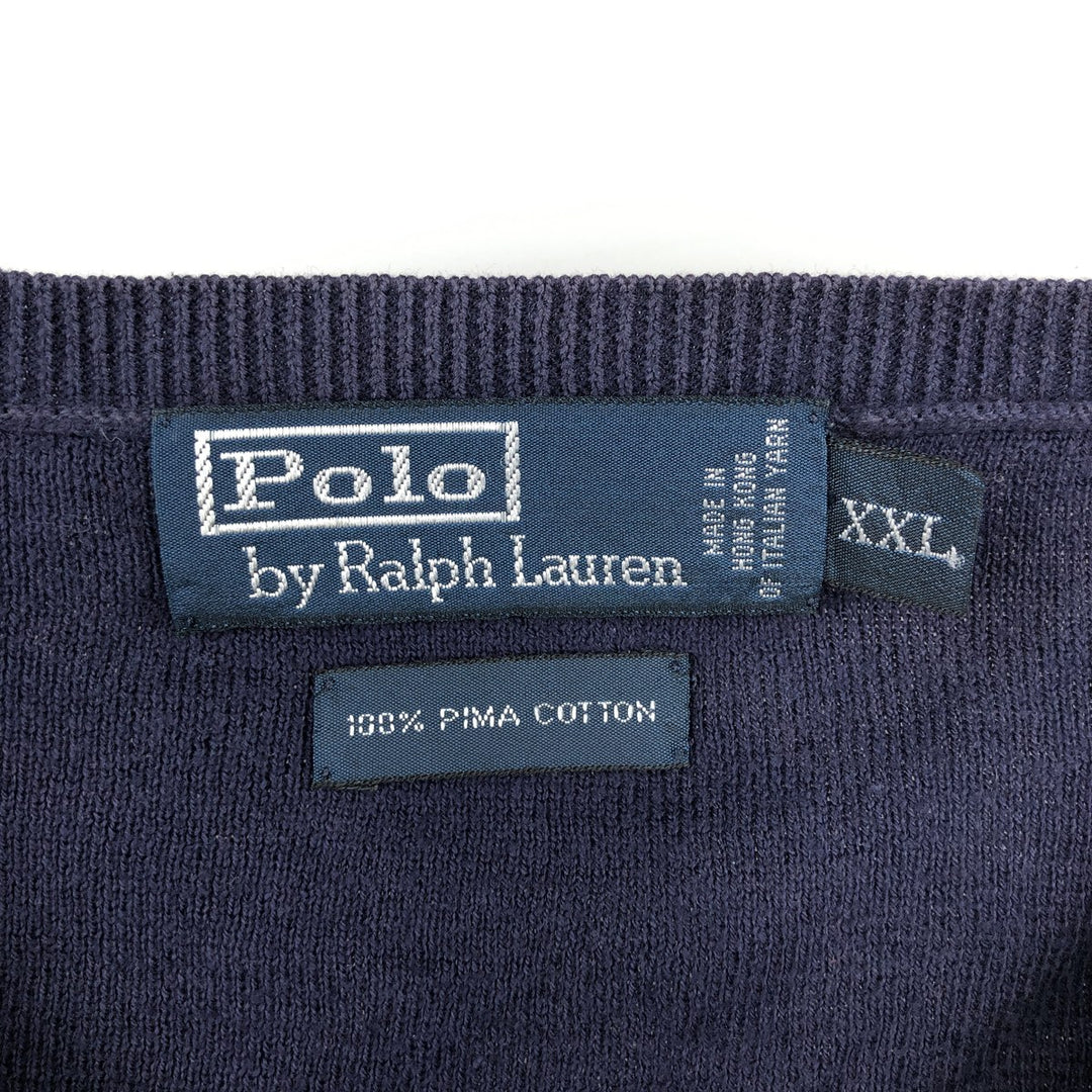 Ralph Lauren POLO by Ralph Lauren V-neck Pima cotton knit sweater, men's size XXL Pima Cotton navy blue type Vintage Second Hand