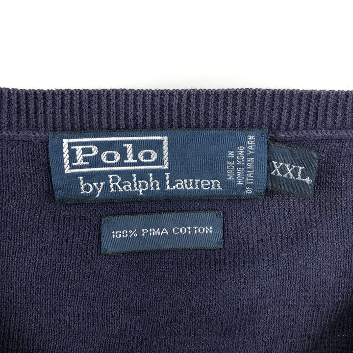 Ralph Lauren POLO by Ralph Lauren V-neck Pima cotton knit sweater, men's size XXL Pima Cotton navy blue type Vintage Second Hand