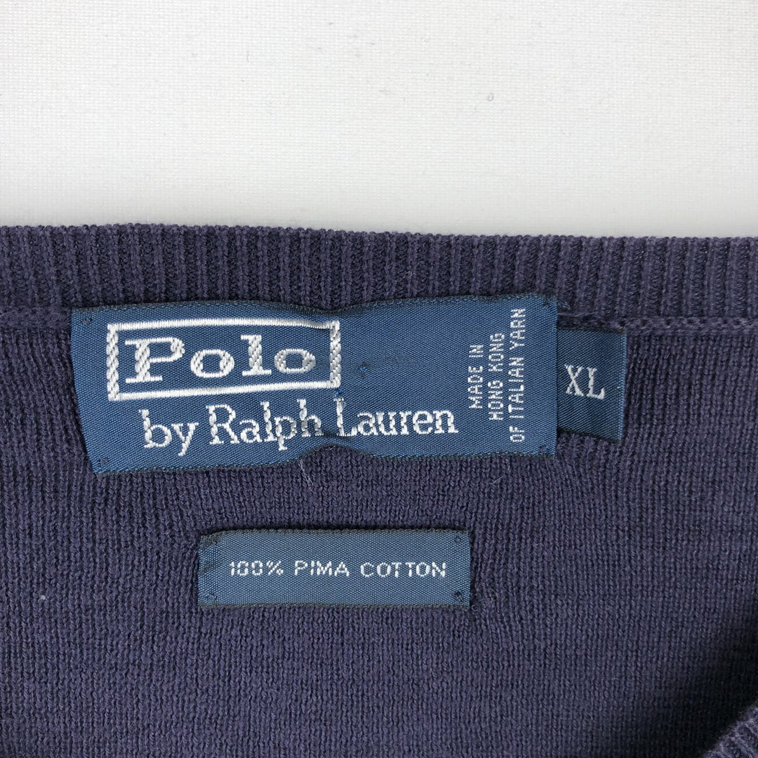 Ralph Lauren POLO by Ralph Lauren V-neck Pima cotton knit sweater, men's size XL Pima Cotton navy blue type Vintage Second Hand