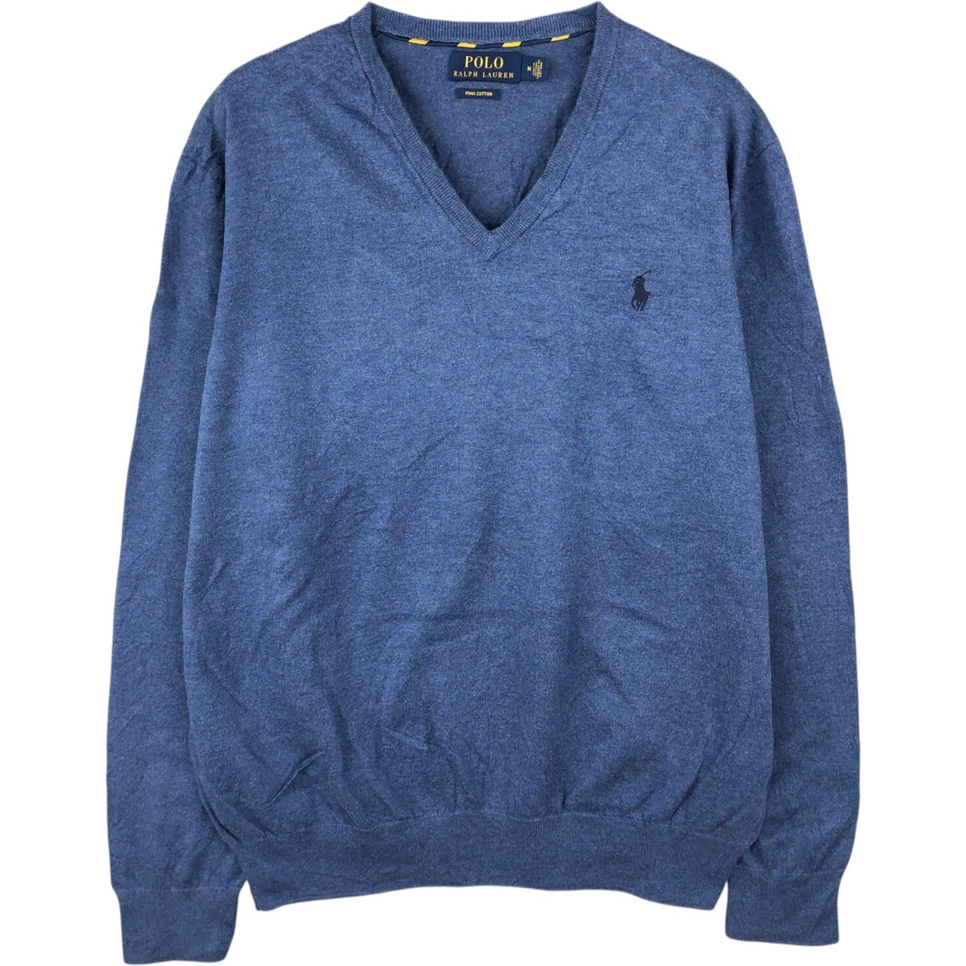 Ralph Lauren POLO RALPH LAUREN V-neck Pima cotton knit sweater, men's size M Pima Cotton Blue type light blue Vintage Second Hand