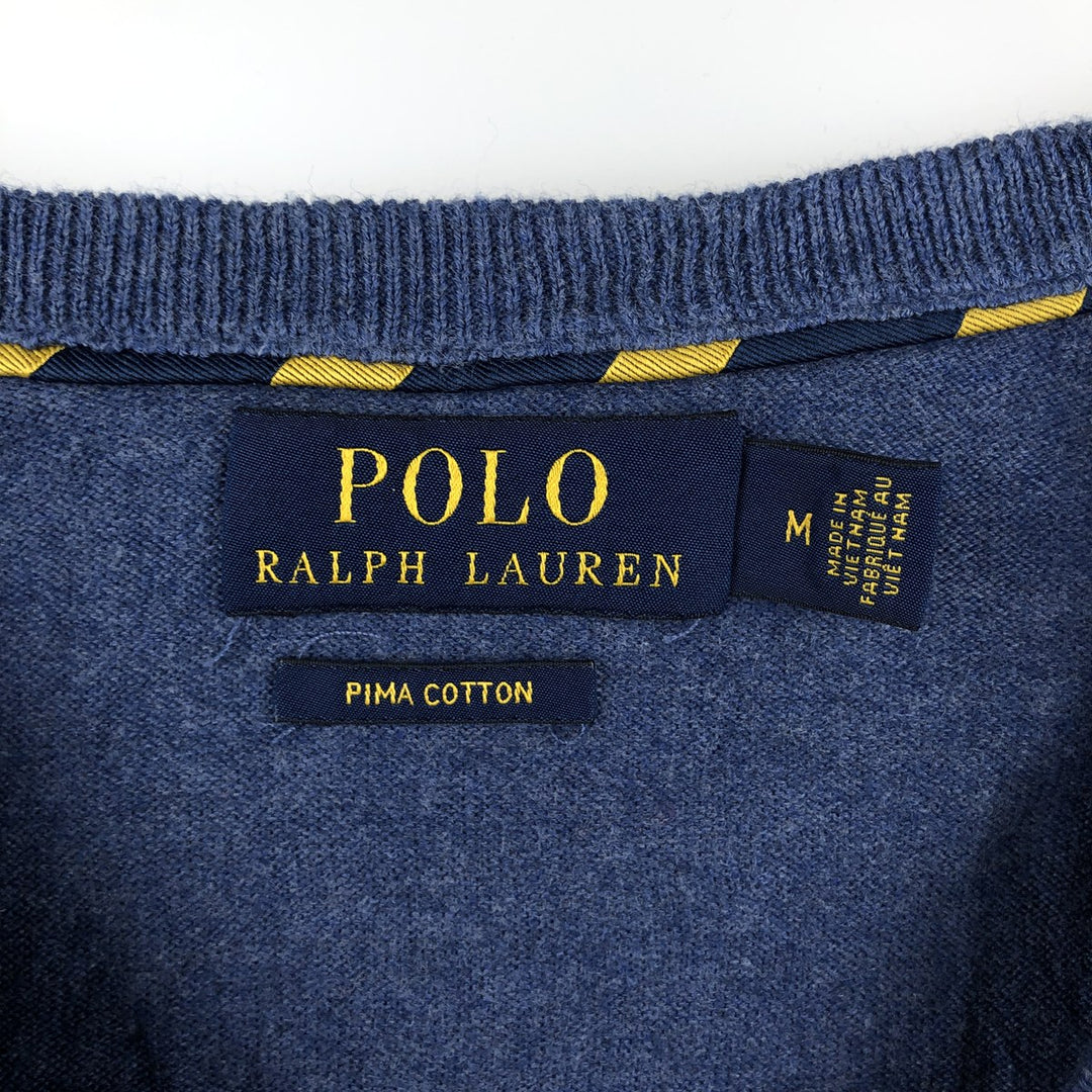 Ralph Lauren POLO RALPH LAUREN V-neck Pima cotton knit sweater, men's size M Pima Cotton Blue type light blue Vintage Second Hand