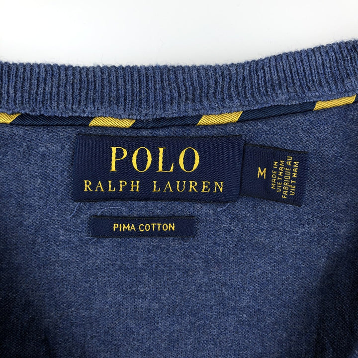 Ralph Lauren POLO RALPH LAUREN V-neck Pima cotton knit sweater, men's size M Pima Cotton Blue type light blue Vintage Second Hand