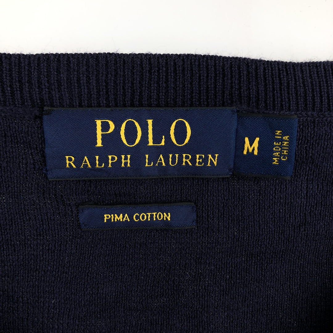 Ralph Lauren POLO RALPH LAUREN V-neck Pima cotton knit sweater, men's size M Pima Cotton navy blue type Vintage Second Hand