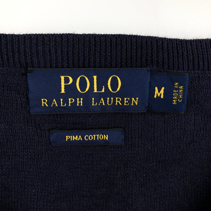 Ralph Lauren POLO RALPH LAUREN V-neck Pima cotton knit sweater, men's size M Pima Cotton navy blue type Vintage Second Hand