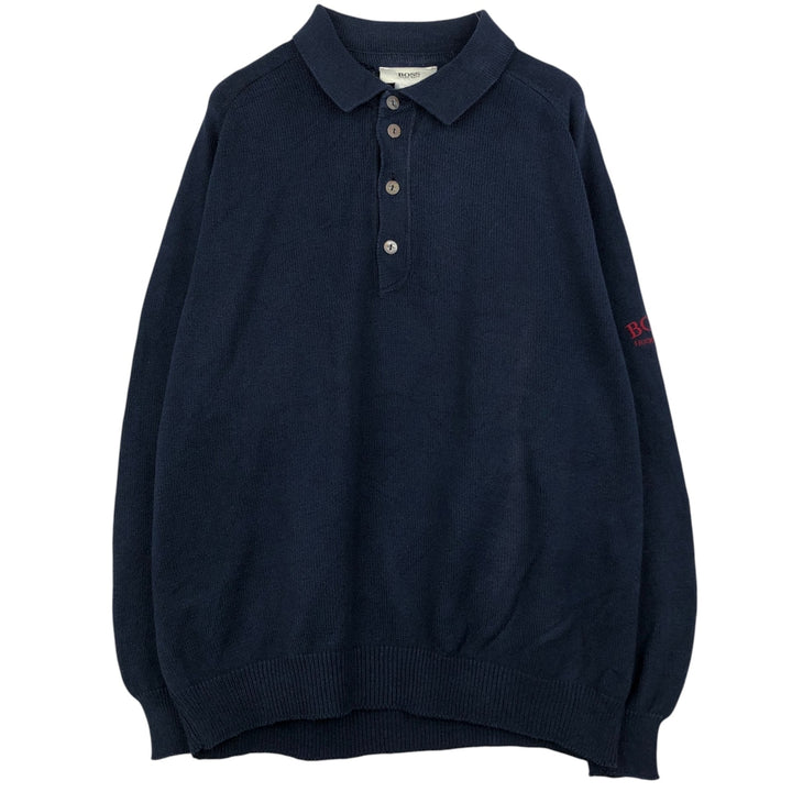 Hugo Boss polo knit sweater, men's size XL unclear navy blue type Vintage Second Hand