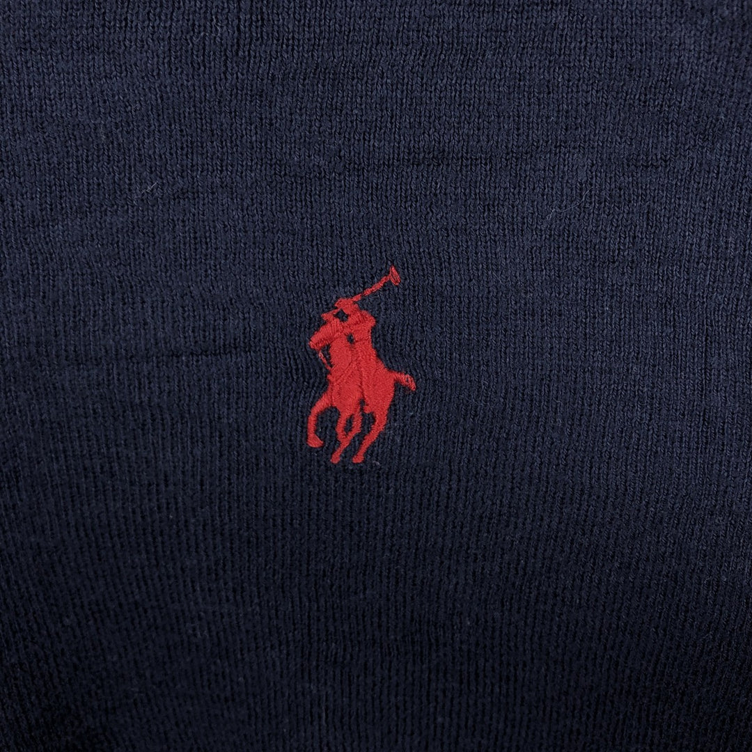 Ralph Lauren POLO RALPH LAUREN PIMA COTTON V-neck knit sweater, men's size XL (approx.) Pima Cotton navy blue type Vintage Second Hand