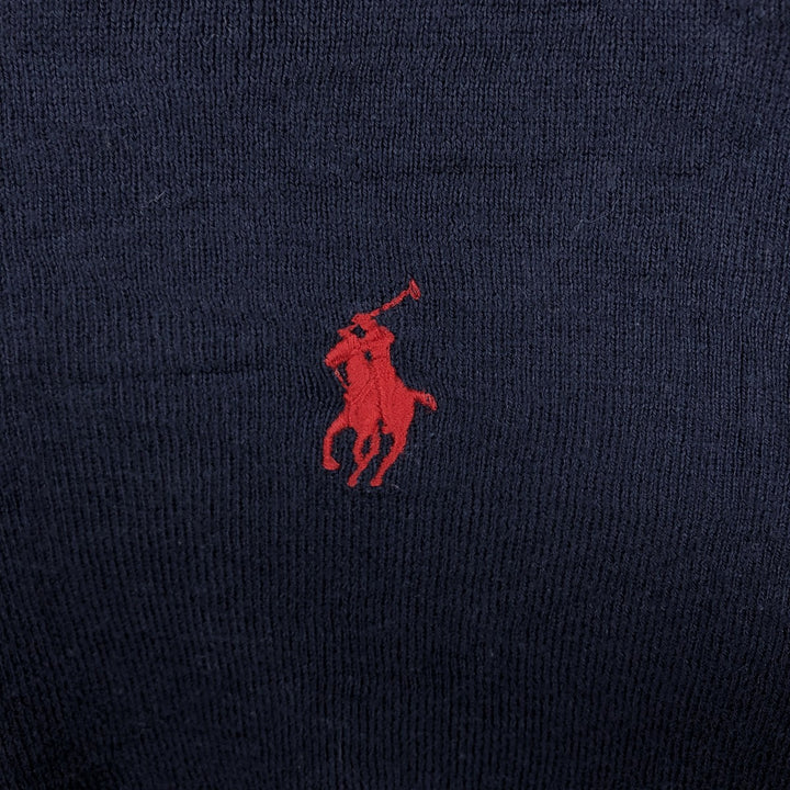 Ralph Lauren POLO RALPH LAUREN PIMA COTTON V-neck knit sweater, men's size XL (approx.) Pima Cotton navy blue type Vintage Second Hand