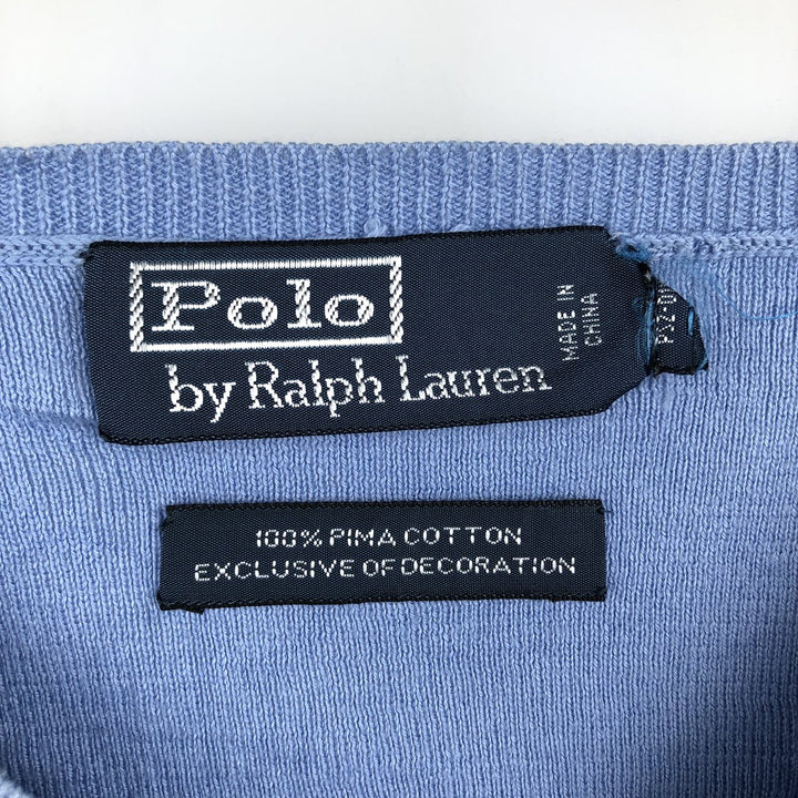 Ralph Lauren POLO by Ralph Lauren V-neck Pima cotton knit sweater, men's size L Pima Cotton Blue type light blue Vintage Second Hand