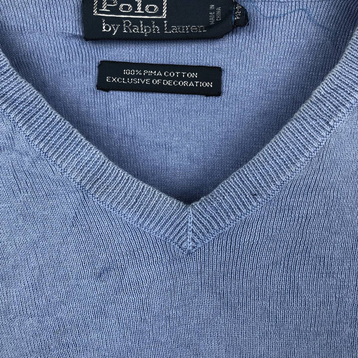 Ralph Lauren POLO by Ralph Lauren V-neck Pima cotton knit sweater, men's size L Pima Cotton Blue type light blue Vintage Second Hand