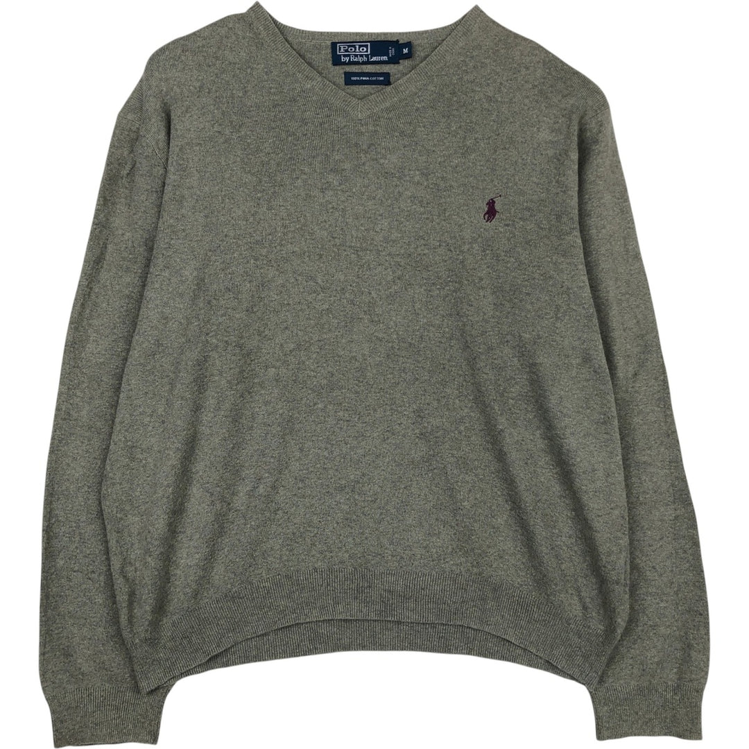 Ralph Lauren POLO by Ralph Lauren V-neck Pima cotton knit sweater, men's size M Pima Cotton Khaki type sage green Vintage Second Hand
