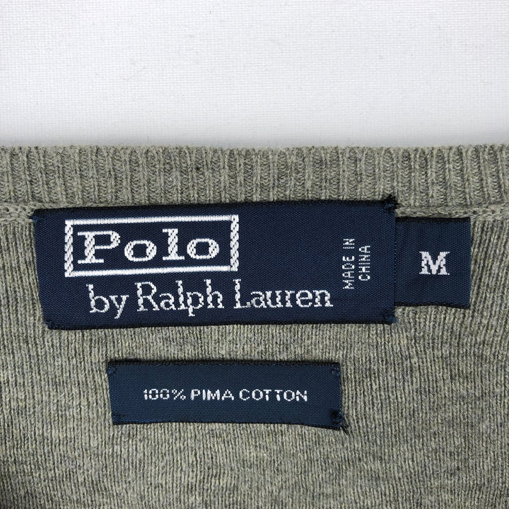 Ralph Lauren POLO by Ralph Lauren V-neck Pima cotton knit sweater, men's size M Pima Cotton Khaki type sage green Vintage Second Hand