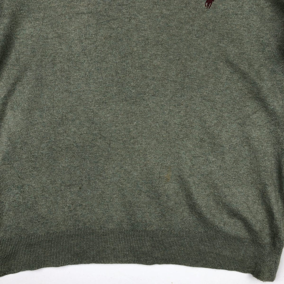 Ralph Lauren POLO by Ralph Lauren V-neck Pima cotton knit sweater, men's size L Pima Cotton Khaki type sage green Vintage Second Hand