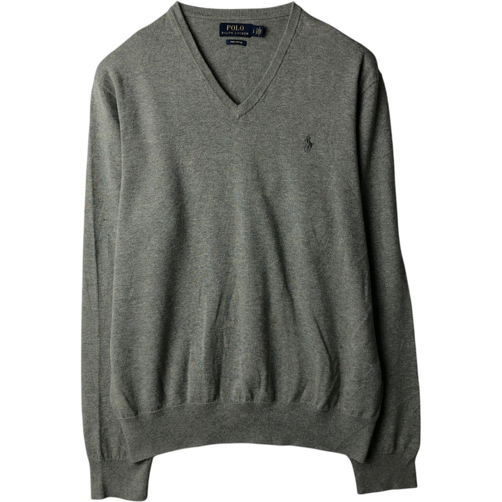 Ralph Lauren POLO RALPH LAUREN V-neck cotton knit sweater, men's size L cotton gray type Vintage Second Hand