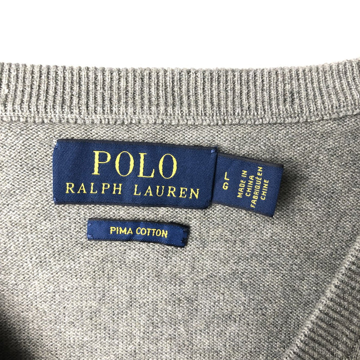 Ralph Lauren POLO RALPH LAUREN V-neck cotton knit sweater, men's size L cotton gray type Vintage Second Hand