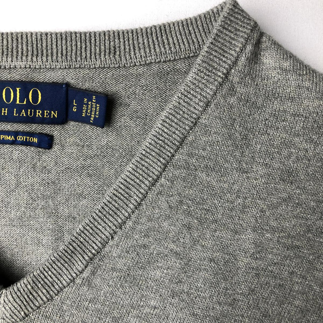 Ralph Lauren POLO RALPH LAUREN V-neck cotton knit sweater, men's size L cotton gray type Vintage Second Hand