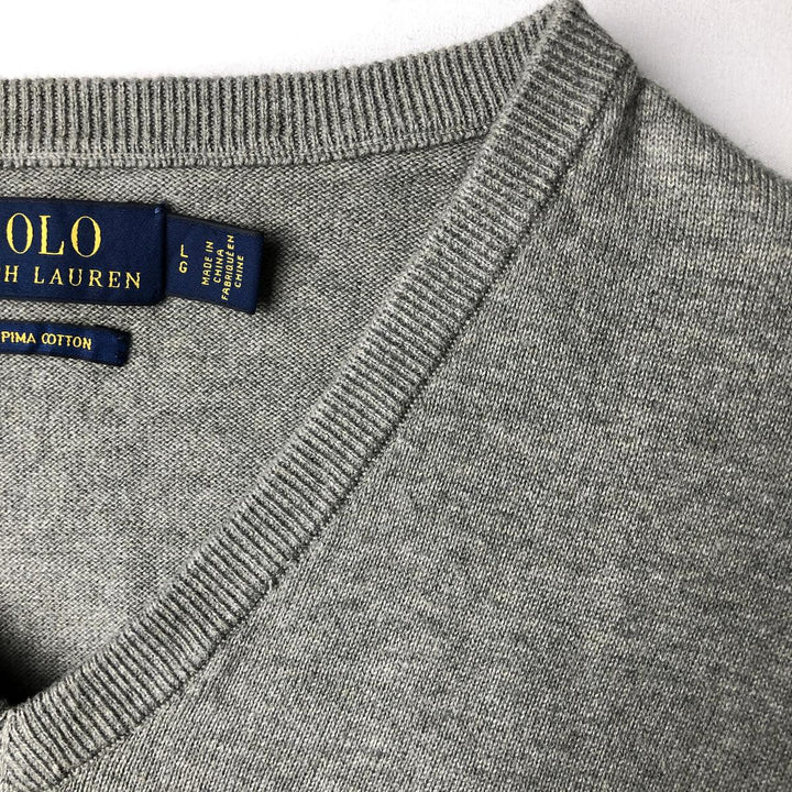Ralph Lauren POLO RALPH LAUREN V-neck cotton knit sweater, men's size L cotton gray type Vintage Second Hand