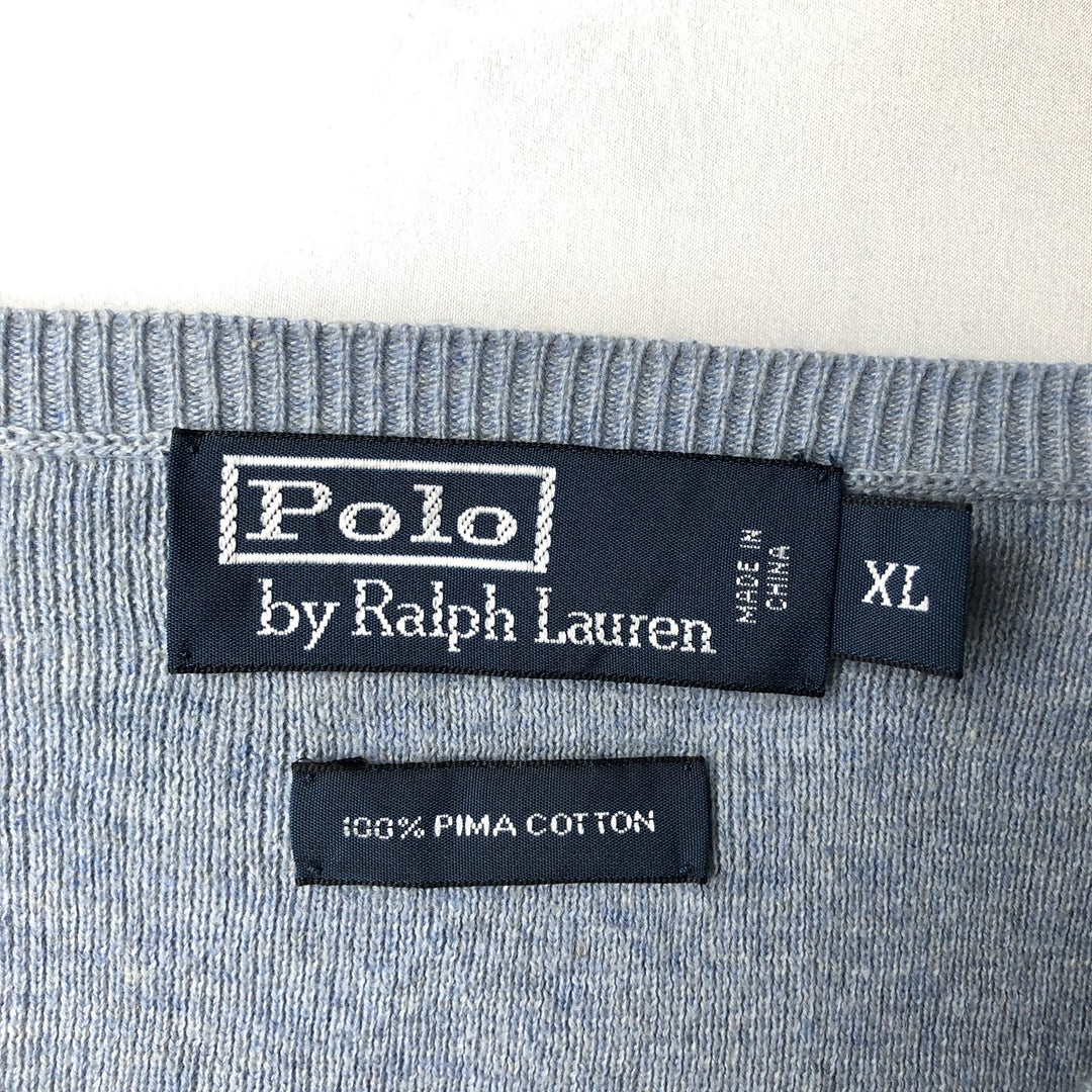 Ralph Lauren POLO by Ralph Lauren V-neck Pima cotton knit sweater, men's size XL Pima Cotton Blue type light blue Vintage Second Hand