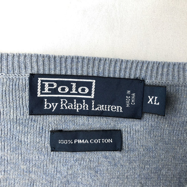 Ralph Lauren POLO by Ralph Lauren V-neck Pima cotton knit sweater, men's size XL Pima Cotton Blue type light blue Vintage Second Hand