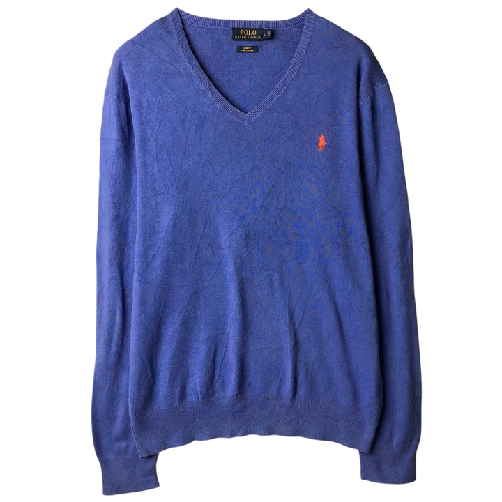 Ralph Lauren POLO RALPH LAUREN Slim Fit V-Neck Pima Cotton Knit Sweater, Men's Size L Pima Cotton blue type Vintage Second Hand