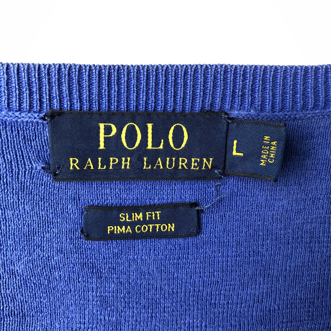 Ralph Lauren POLO RALPH LAUREN Slim Fit V-Neck Pima Cotton Knit Sweater, Men's Size L Pima Cotton blue type Vintage Second Hand