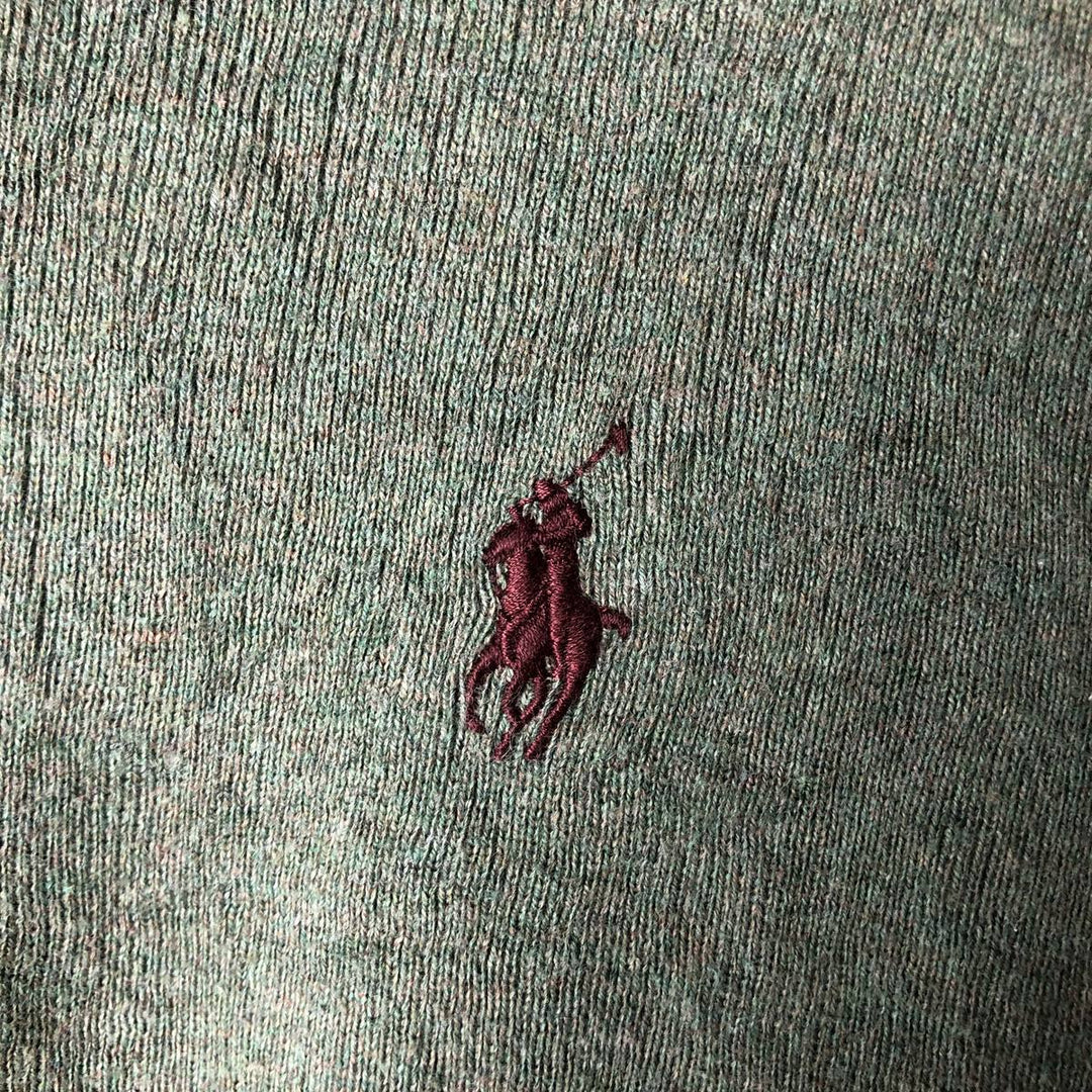 Ralph Lauren POLO RALPH LAUREN V-neck cotton knit sweater, men's size L cotton Khaki type sage green Vintage Second Hand