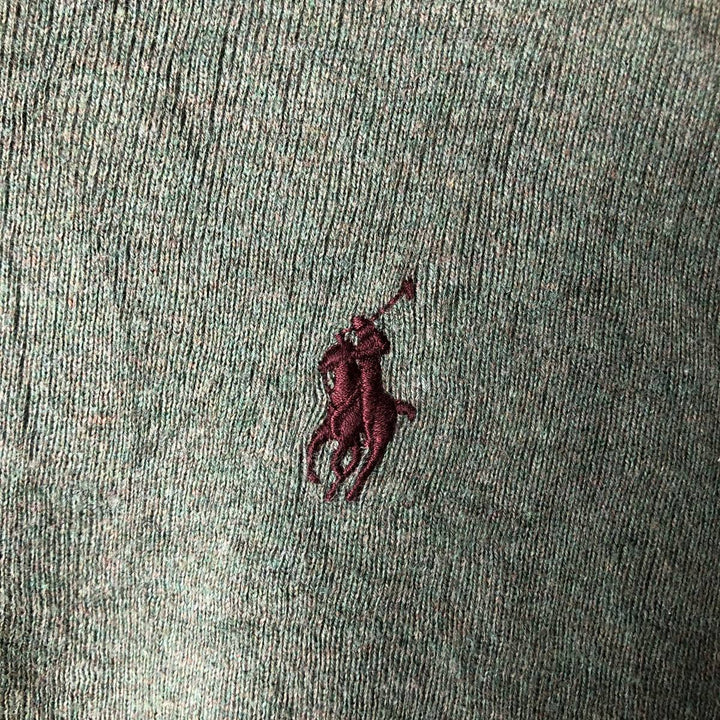 Ralph Lauren POLO RALPH LAUREN V-neck cotton knit sweater, men's size L cotton Khaki type sage green Vintage Second Hand