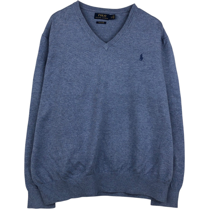Ralph Lauren POLO RALPH LAUREN V-neck Pima cotton knit sweater, men's size L Pima Cotton Blue type light blue Vintage Second Hand