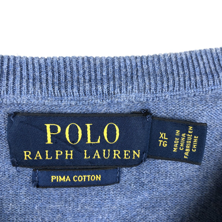 Ralph Lauren POLO RALPH LAUREN PIMA COTTON V-neck knit sweater, men's size XL (approx.) Pima Cotton blue type Vintage Second Hand