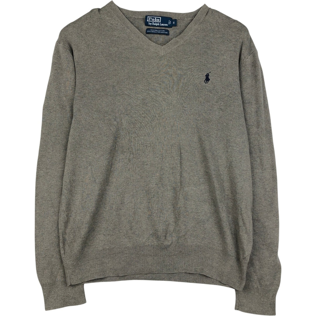 Ralph Lauren Polo by Ralph Lauren PIMA COTTON V-neck knit sweater, men's size S (approx.) Pima Cotton gray type Vintage Second Hand